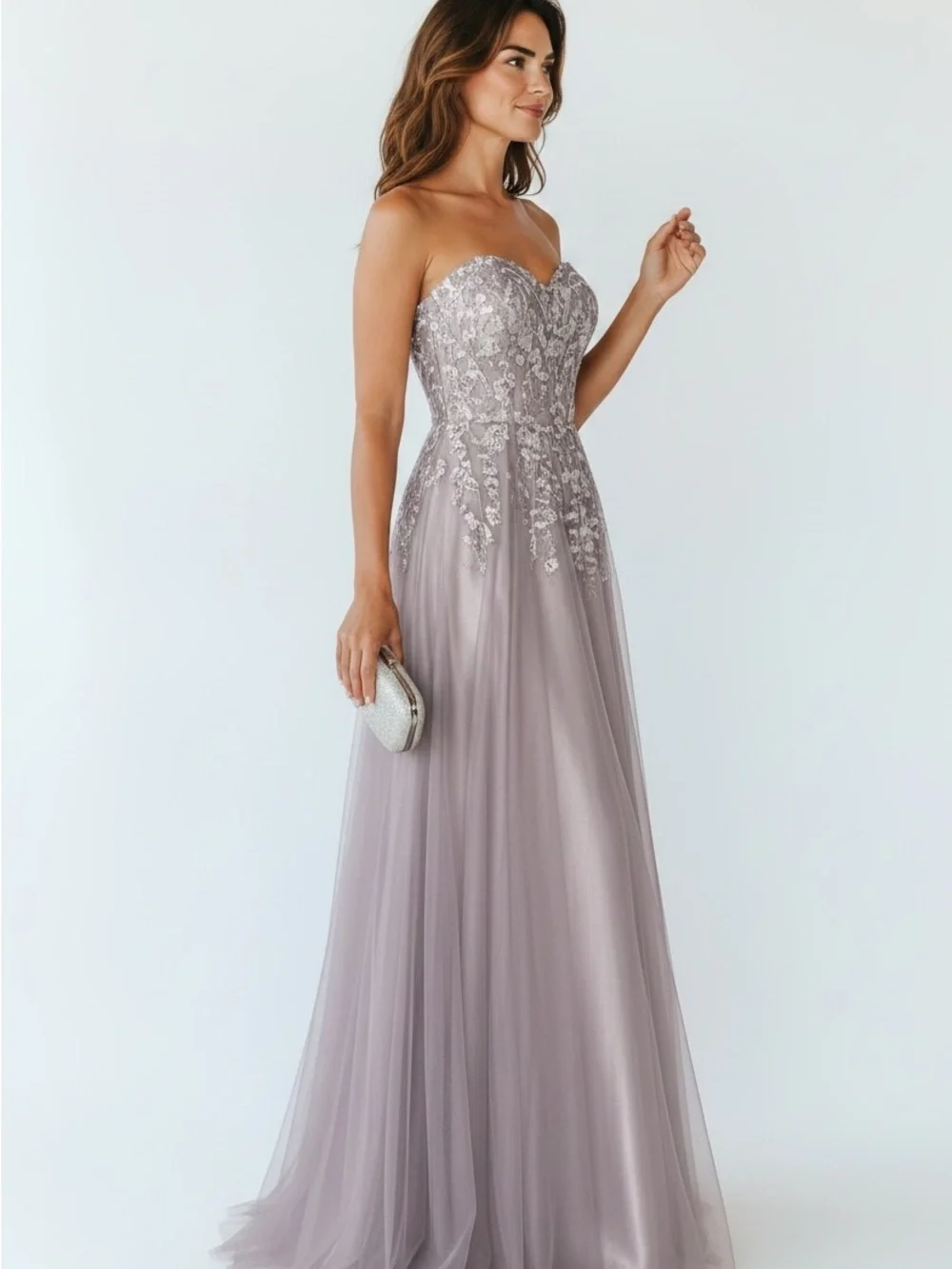 Blondie Nites dusky lavender Strapless  Embellished lace & Chiffon Gown Size 5